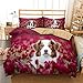 Podwójna kołdra zestaw Fuksja kwiat pies pościel z mikrofibry zestawy poszewek na kołdrę odporna na kurz zestaw kołdry nadaje się do prania zestaw pościeli, 1 poszewka na kołdrę z zamkiem błyskawicznym i poszewki na poduszki 2 opakowania 50 x 75 cm