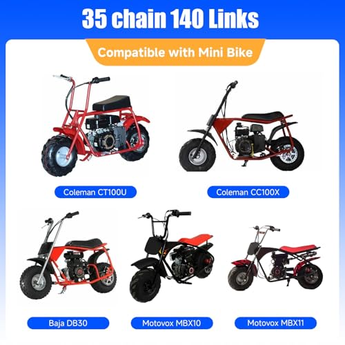 Image of YOXUFA #35 Roller Chain for Mini Bike Coleman CT100U CC100X Baja Doodle Bug Dirt Bug Racer DB30 Motovox MBX10 MBX11 MMB80 Predator 79cc 97cc 100cc Engine Powersports Parts 140 Links Drive Chain