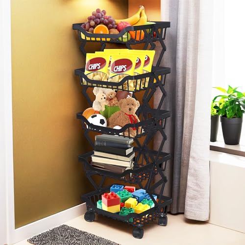 Image of The Better Home Collapsible storage baskets Black | Stackable Kitchen Basket For Storage | Carbon Steel Collapsible Foldable Basket For Fruits And Vegetables | Rust-Resistant | Unbreakable (5 layer)