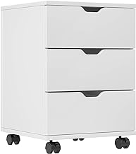 Farini Filing Cabinet, 3 Drawers File Cabinet with Wheels, Rolling Mobile Office Vertical Files Cabinet for Letter Sized Documents(White)