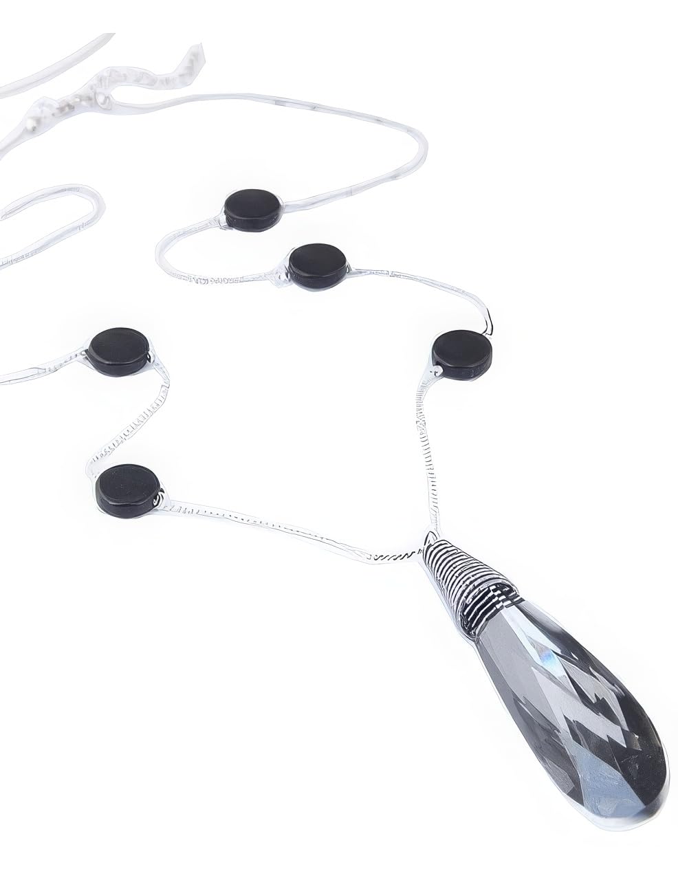 Asma Jewel HouseLong Chain Water Drop Pendant Necklace Sweater Necklace with Black Crystal for Women Girls