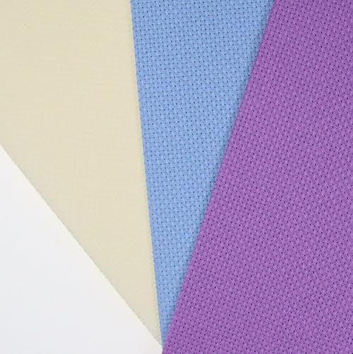 Image of KCS 3 pc of 12 inch x 18 inch 14CT Counted Cotton Aida Cloth Cross Stitch Fabric (Cream+Light Blue+Lavender)