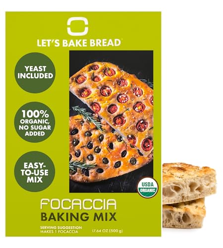 Let’s Bake Bread Organic Focaccia Mix - Soft, Flavorful Italian Bread with a Golden Crust | USDA Organic, Non-GMO, No Additives - 17.64 oz (1 Pack)