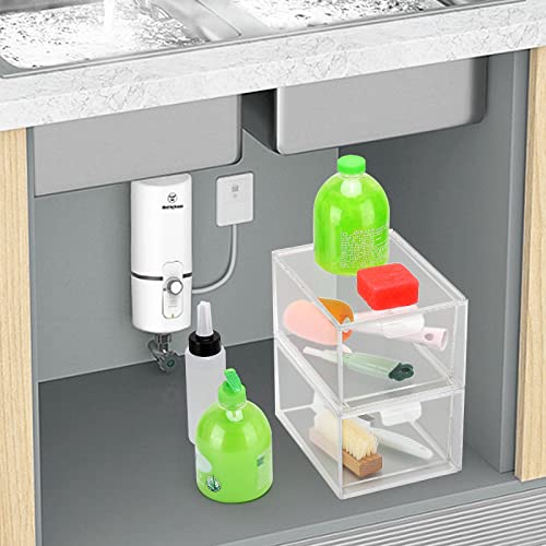 Image of Tbestmax 3 Pack Stackable Makeup Organizer Drawers, 4.5'' Tall Clear Plastic Bathroom Counter Organizers, Cosmetics Storage Bins for Vanity, Undersink