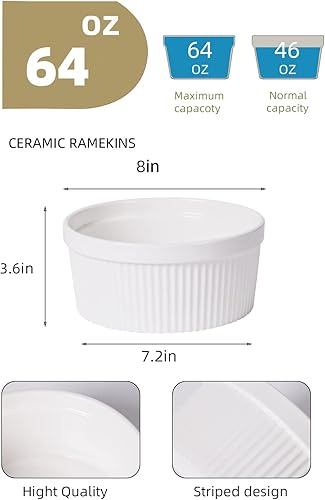 Miniatura 10 de Ramekins de 22 onzas  2 piezas de moldes de porcelana para souffle, crema brulee, pudín, tazas de natillas, juego de cuencos para hornear, aptos