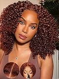 KLAIYI Bye Bye Knots Glueless Wig Reddish Brown Curly Bob Wig Human Hair Pre Cut 7x5 HD Transparent Lace Front Wigs for Women Pre Plucked Pre Bleached Water Wave Ready to Wear and Go Wig 150% 8Inch