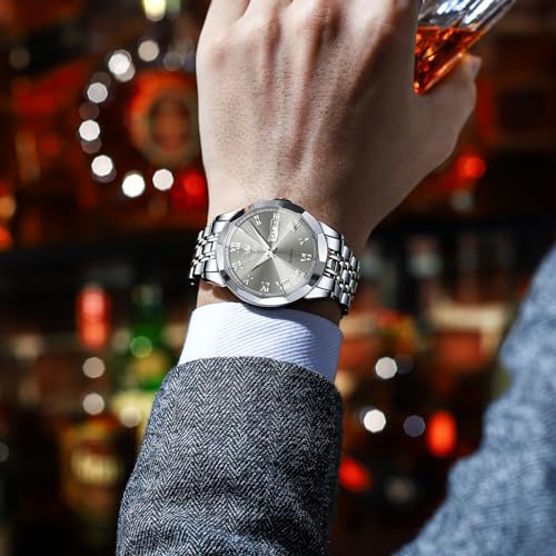 OLEVS メンズアナログクオーツ腕時計 シルバー