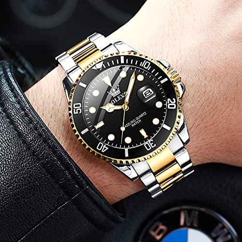 OLEVS Watches for Men with Date Luxury Big Face Waterproof Mens Wristwatch Analog Dress Two Tone Stainless Steel Man Watch Luminous Relojes De Hombre Calendar(Green/Blue/Black Dial - Image 2