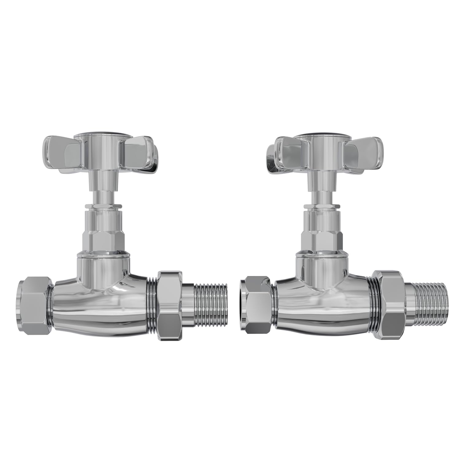 NRG Modern Design Towel Rail Valve Straight Manual Radiator Valve One Pair Chrome