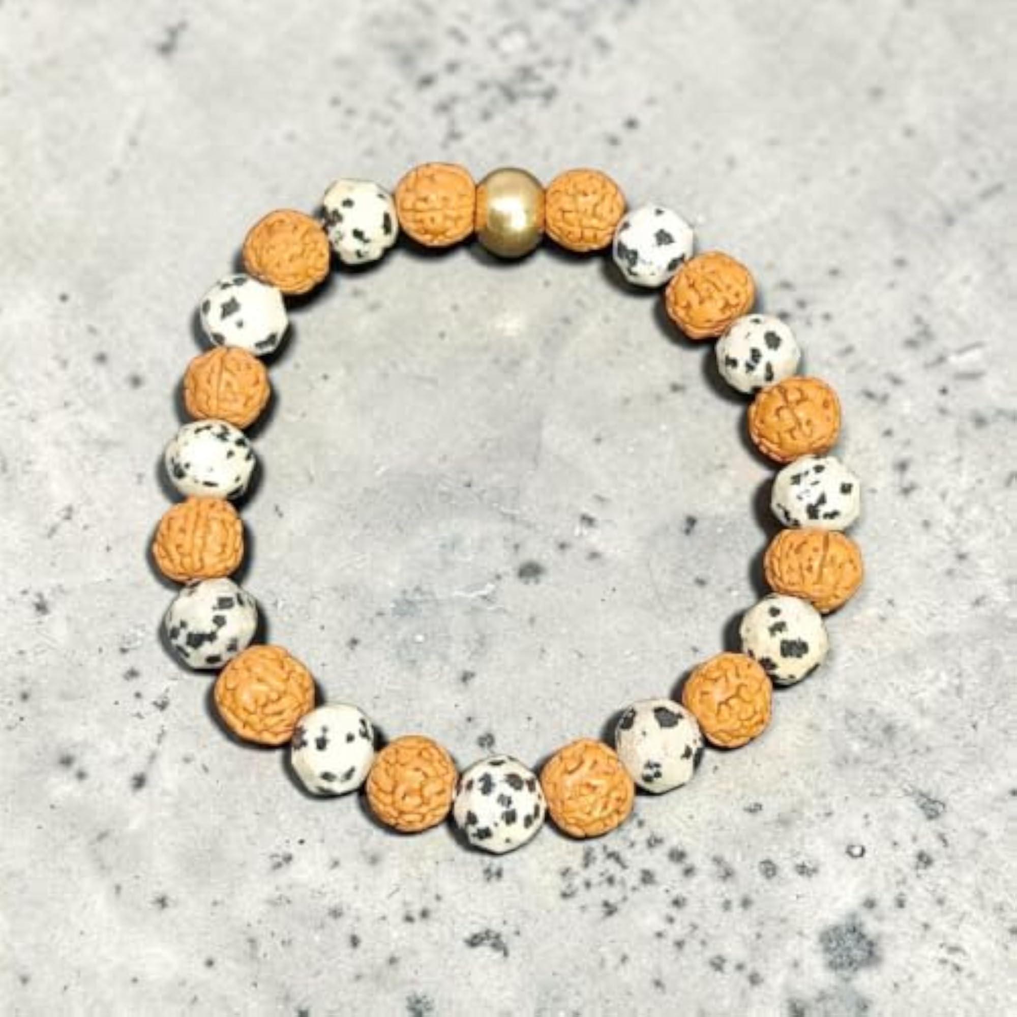 Dalmatian Jasper Diamond Cut & Rudraksha Bracelet 8 MM, Spiritual Accessory