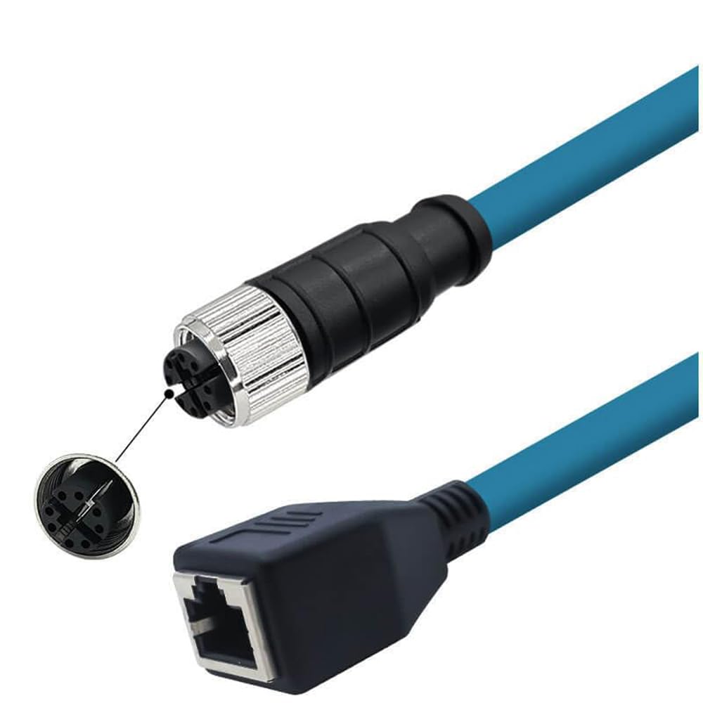 M12 8-pin X-Code Female to RJ45 Female High Flex Cat6 Industrial Ethernet Cable PVC Twisted Pair Cable 1Meter