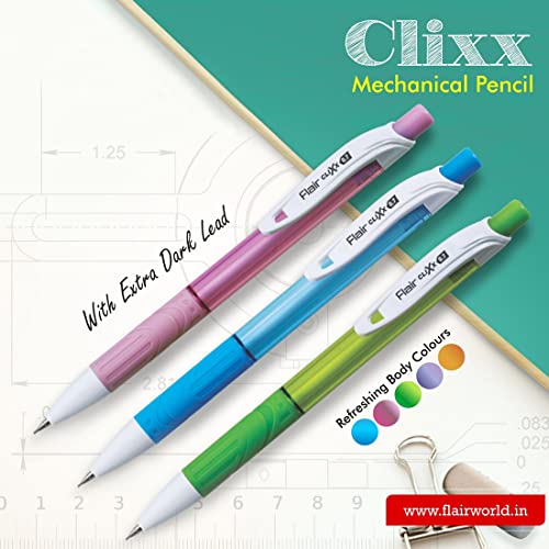 FLAIR Clixx Medium 0.7 mm Mechanical Pencil Pouch Pack | Triangular Barrel for Relaxed Drawing | Free One Lead Tube with Each Pencil | Light Weight with Comfortable Grip | Pack of 10 - Image 6
