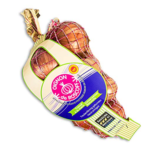 Food-United Roscoff Zwiebeln 1 kg AOP Oignon de Roscoff rose Frankreich mild aromatisch Edel-Zwiebel als Zopf Premium Qualität super Haltbarkeit hoher Gehalt an den Vitaminen A, B und C