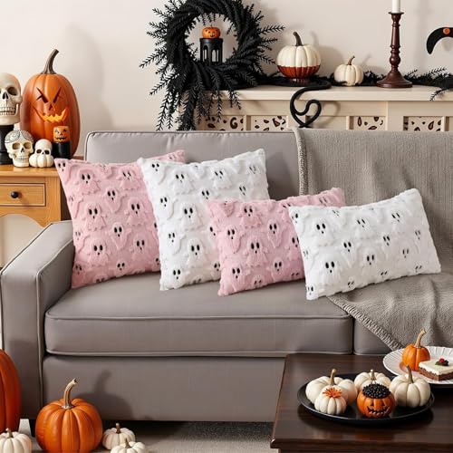 decorUhome Fall Halloween Ghost Throw Pillow Covers 18x18 Set of 2 White - image 4