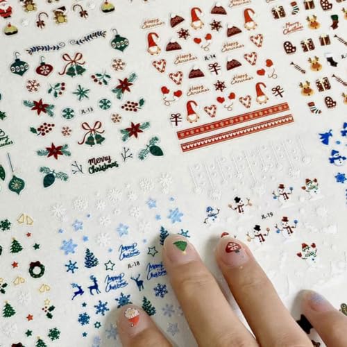 30 Sheets Christmas Nail Art Stickers 3D Self Adhesive Christmas Nail Decals Santa Claus Elk Snowman Christmas Tree Nail Art Supplies Winter Nail Stickers for Women DIY Acrylic Nail Decorations - Image 3