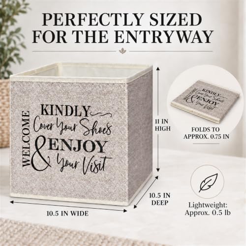 Shoe Cover Box - Welcome Guests to Please Cover Shoes. Indoor Foldable Storage Bin to Fill w/your Favorite Booties. For Homeowner, Real Estate Agent, Realtor Open House Supplies | 1 Beige & Black - Image 2