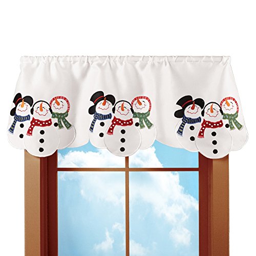 Embroidered Snowman Winter Rod Pocket Window Valance, White