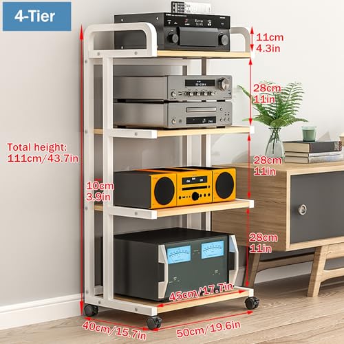Wielofunkcyjny stojak stereo – 3/4/5-poziomowa półka audio-wideo z kółkami, stylowa szafka na media na konsole do gier, TV Box i odtwarzacz DVD, idealne meble do centrum rozrywki (czarny)