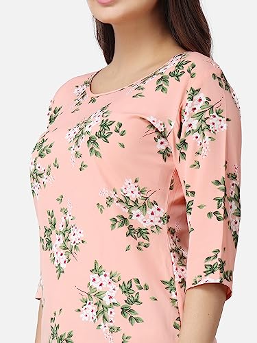 Image of POPWINGS Casual Printed Puff Sleeves Round Neck Top for Women || Stylish Summer Tops for Women || Hip-Length Women Top