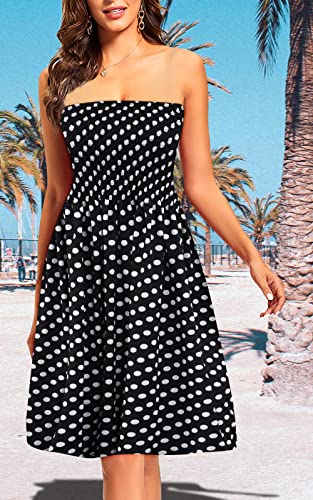 Image of Zyyfly Tube Top Dress Women Summer Beach Coverup Stretch Smocked Strapless Dress