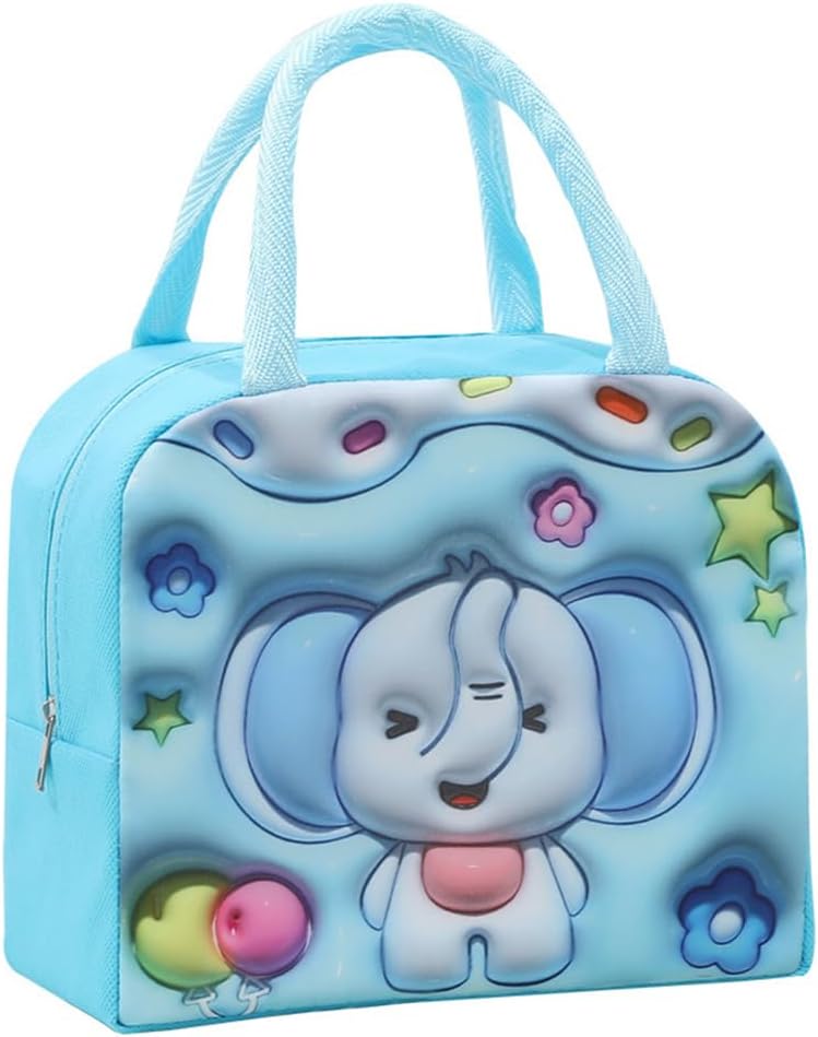 Lunch Bag for Kids School,Insulated Lunch Box Bag For Girls Boys,Multiple Color and Pattern Options,Water-Resistant,Reusable,Lightweight & Durable Lunch Tote (Blue-Elephant)