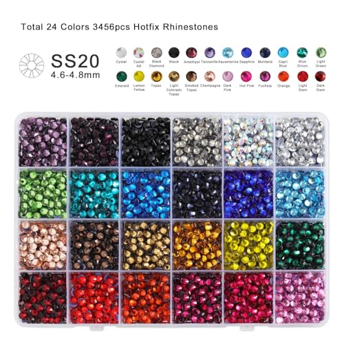 Image of Hotfix Rhinestones Mixed 24 Colors,SS20 /3456pcs | Mat: glass,5mm,DIY,for crafts clothes,with tweezers,wax pencil and spoon