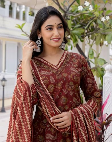 Image of SIRIL Women's Rayon Blend Floral Printed Straight Kurta Pant with Dupatta Set