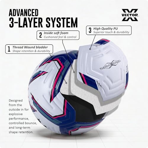 Image of Vector X Elite Thermo Bonded Official Match Soccer Ball- Waterproof PU Seamless Technology Soccer Ball with Needle Excellent Bounce Professional Match Play Football for Men Boys Size 5