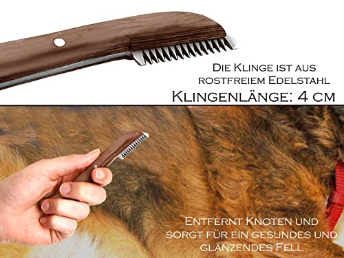 Trimmmesser für Hunde Katzen mit langer Zahnung für Rechtshänder Fellmesser Kleine Ausführung Hundefell Unterwolle Kamm Edelstahl Messer für Tiere Markenqualität für Langhaar und Kurzhaar