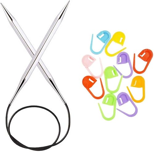 Miniatura 1 de Knitter's Pride Nova Cubics Platina - Agujas de tejer circulares de 32 pulgadas (31.5in) tamaño 9 (0.217in) paquete con 10 marcadores de costura