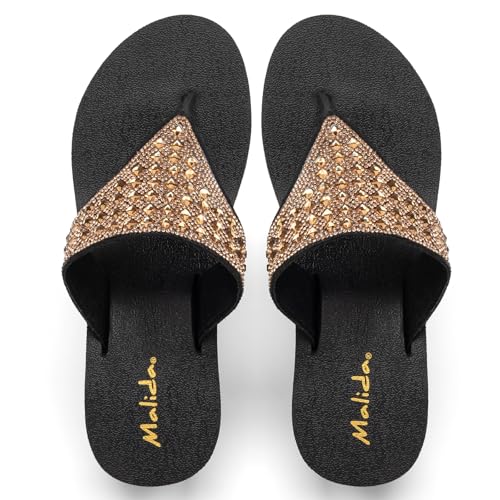 Image of MALIDA Womens Wedge Arch Support Flip Flops Cushion Soft Rubber Midsole Platform Thong Sandals with Rubber Sole