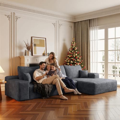Image of Boneless Couch, Modular Sectional Couches for Living Room, U-Shaped Cloud Couch Sofa with Deep Seat, Fluffy Corduroy Upholstered Corner Sofa