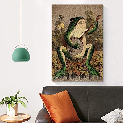 Duxing Banjo Frog Art Poster, Retro Color Painting, High Definition Poster, Canvas Painting Canvas Art Poster And Wall Art Picture Print Modern Family Bedroom Decor Posters 08X12Inch(20X30Cm) #TOP3