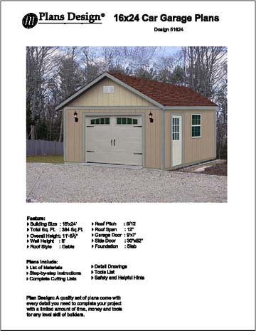 Amazon.com : 16' X 24' Car Garage/workshop Project Plans -Design