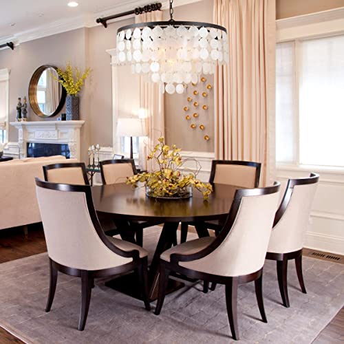 ALICE HOUSE 24" Capiz Shell Chandeliers for Dining Room, Antique Bronze Finish, Ceiling Hanging Lighting Fixtures for Kitchen, Living Room, Entryway, Bathroom and Bedroom, ETL Listed, AL1701-P6 - Image 2