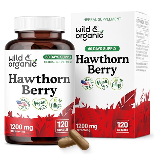 Wild & Organic Hawthorn Berry Capsules 1200 mg - Overall Support - Hawthorn Berry Powder Supplement - Crataegus Monogyna Fruit - 60 Days of Supply - Vegan, No Fillers, Non-GMO - 120 Count