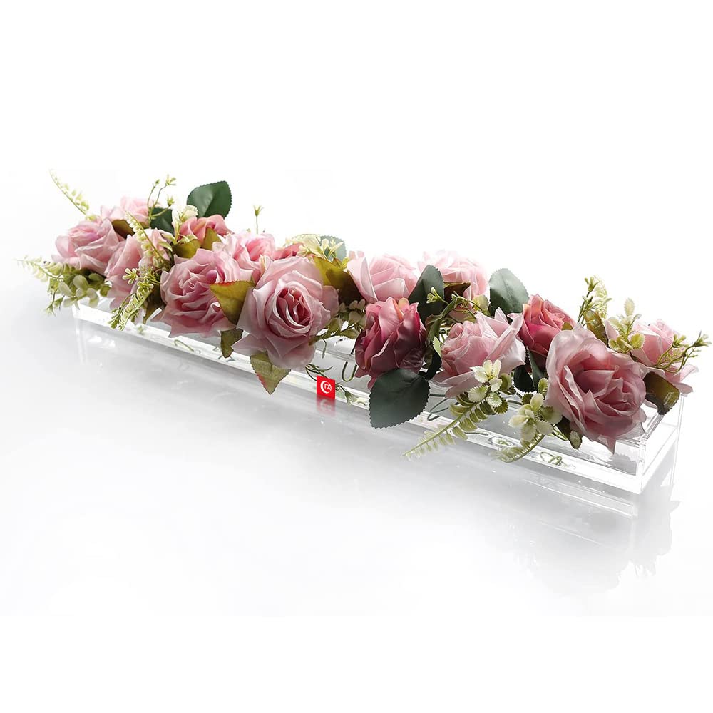 Fellibay Flower Vase Acrylic Rectangular Floral Centerpiece for Dining Table, Long Rectangle Vase Decorative Clear Vase for Home and Weddings Decor - Flowers not Included