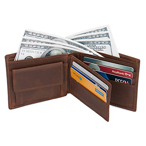 Men's RFID Blocking Vintage Cowboy Genuine Leather Bifold Wallet With Coin Pocket Large Dark Brown2