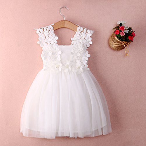 HOTONE Elegant Feast Baby Girls Princess Lace Flower Tulle Tutu Gown Formal Party Dress (2-3 Years, White)