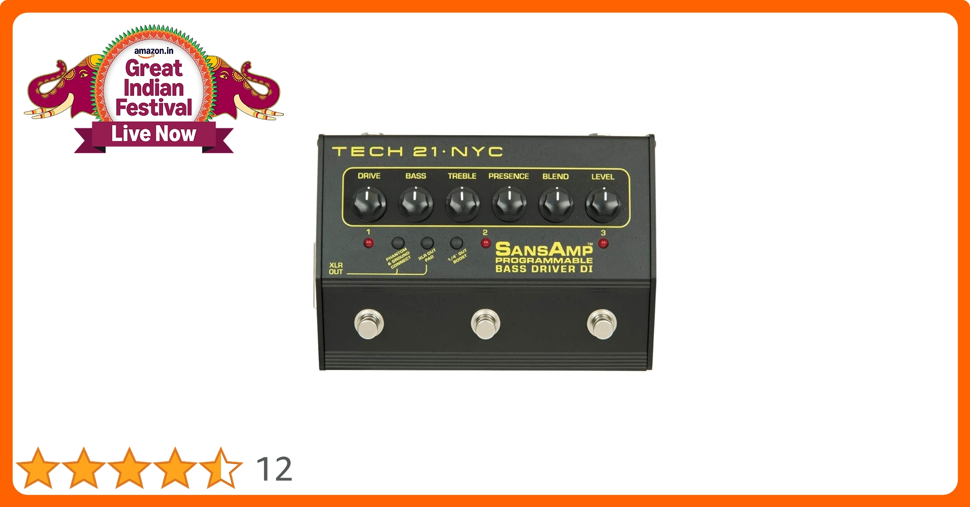 Tech21 SansAmp 3-Channel Programmable Bass Driver DI Pedal