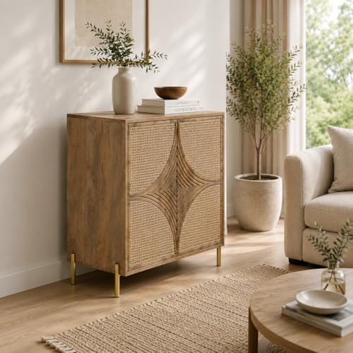 Image of The Attic Arcus Cabinet, Multipurpose Cabinet for Kitchen and Living Room Storage, Classy Sideboard, Solid Mango Wood, Natural Color