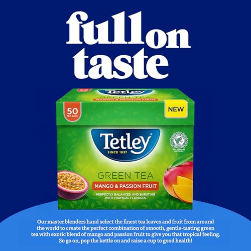 Tetley Mango & Passionfruit Green Tea, 50 Teabags - Rainforest Alliance Certified Green Tea Bags with Mango & Passionfruit - Light and Antioxidant-Rich Blend for a Fruity and Refreshing Brew - Image 6