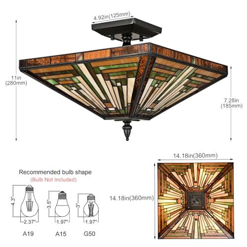 Image of DAYCENT 3-Light Tiffany Semi Flush Mount Light