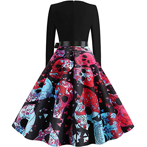 UOFOCO Halloween Dresses for Women Vintage Long Sleeve 50s Housewife Evening Party Prom Dress Hot Pink