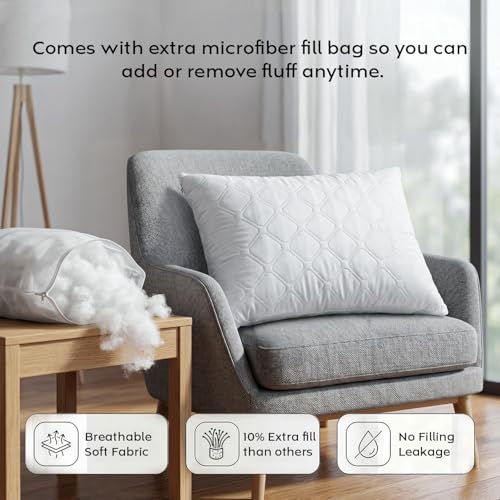 Image of AYKA Microfiber Cushion Filler Set of 4 (12x18 Inch) | Soft & Fluffy Sofa Cushions Inserts | Premium Polyester Fiber Throw Pillows for Sofa, Couch, Bed & Living Room Decor | White