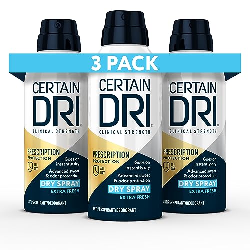Certain Dri Prescription-Strength Clinical Antiperspirant Dry Spray - 72-Hour Sweat & Odor Protection for Excessive Sweating & Hyperhidrosis - Extra-Fresh Scent for Men & Women - 4.2 oz (3 Pack)