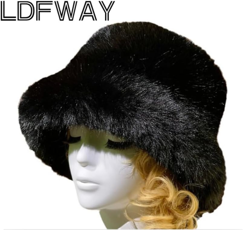 Winter Fluffy Faux Fur Plush Bucket Hat for Women Fuzzy Warm Fisherman Cap Outdoor Thick Winter Hat for Ladies - Image 2