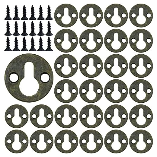 Luckycivia 60Pcs Metal Round Type Keyhole Shelf Brackets Hangers, Picture Frame Hanging with Screws (Bronze Tone)