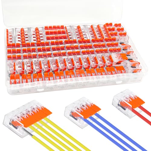 Morsetti Elettrici Rapidi 76 Pezzi, Morsettiera Elettrica con Leva di Azionamento, Capicorda Elettrici a Crimpare Con 2Porte, 3Porte e 5 Porte, Morsetti di Collegamento Per 0,14-4,0 mm² Cavi Fissi