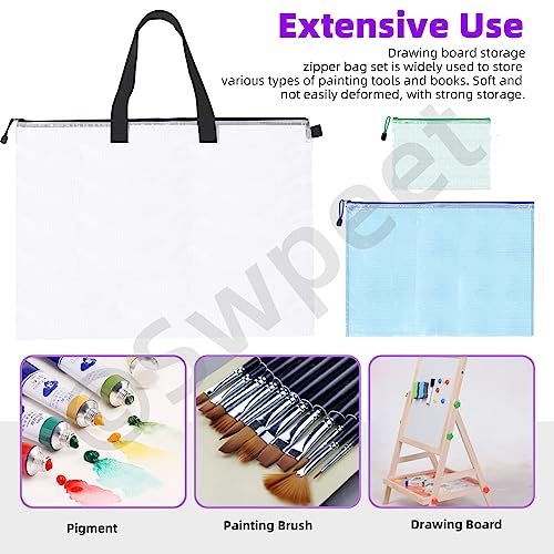 Image of Swpeet 7Pcs 3 Sizes A3 A5 19 x 25 Inch Storage Bag Art Portfolio Bags with Zipper and Handle Assortment Kit, Mesh Folder Organizers Art Portfolio Bags Posters Storage BagTransparent Bag